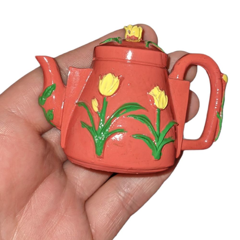 Miniature Teapot Figurine | Pink with Yellow Tulips